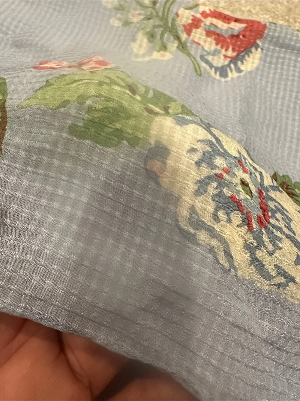 Ralph Lauren Light Blue Floral Scarf with Red & Green Accents
